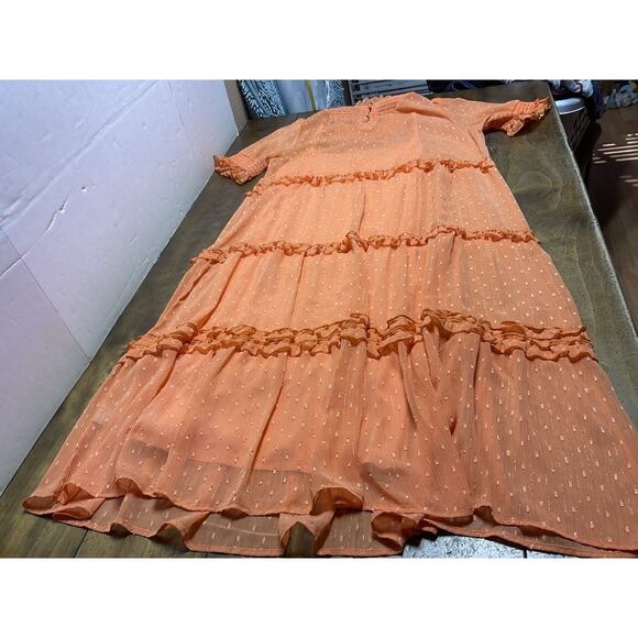 Double D Ranch Orange Ruffle Smocked Maxi Prairie Dress Large Whimsical - Picture 15 of 15